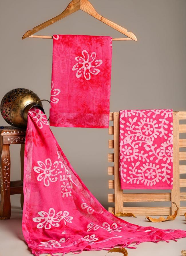 Linen Cotton Pink Casual Wear Printed Salwar Suit